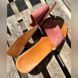 K Jacques St Tropez coral suede mule wedge slide sandal